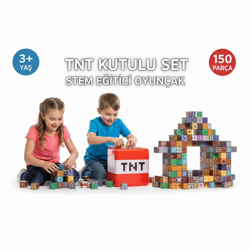 TNT Kutulu Set - 150 Parça Minecraft Temalı Manyetik Bloklar - STEM Eğitici Oyuncak