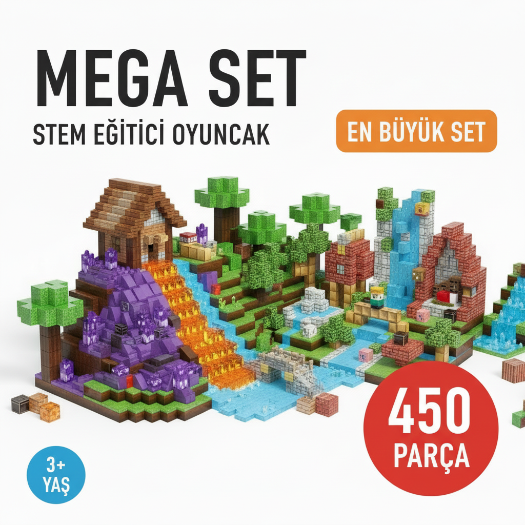Minecraft Mega Set - 450 Parça Manyetik Blok Seti