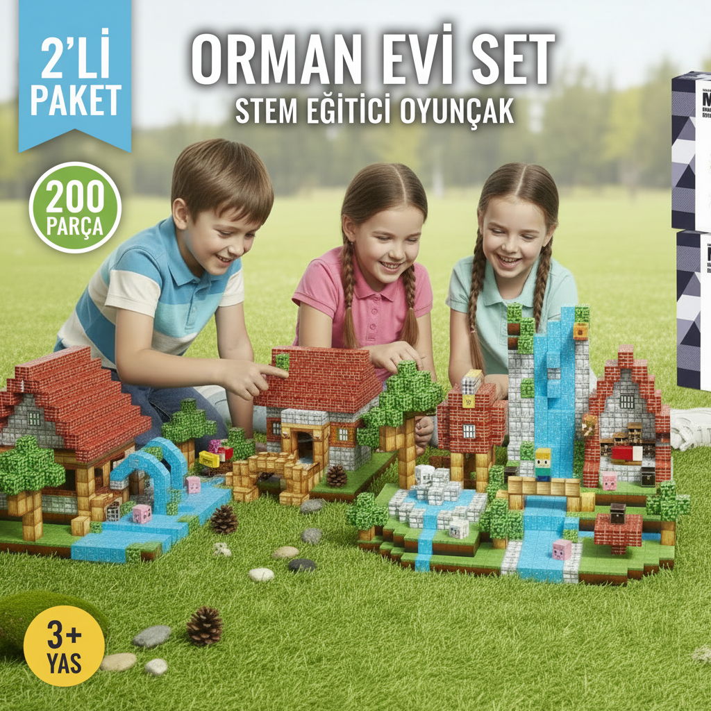 Orman Evi Set 2'li Paket - 200 Parça Minecraft Manyetik Bloklar