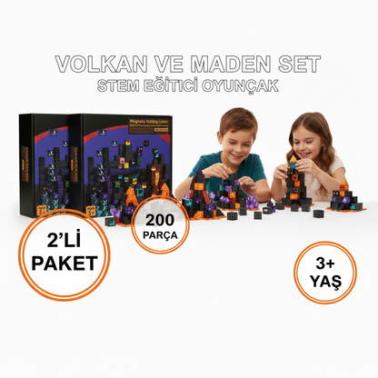 Volkan ve Maden Set 2'li Paket - 200 Parça Minecraft Manyetik Bloklar