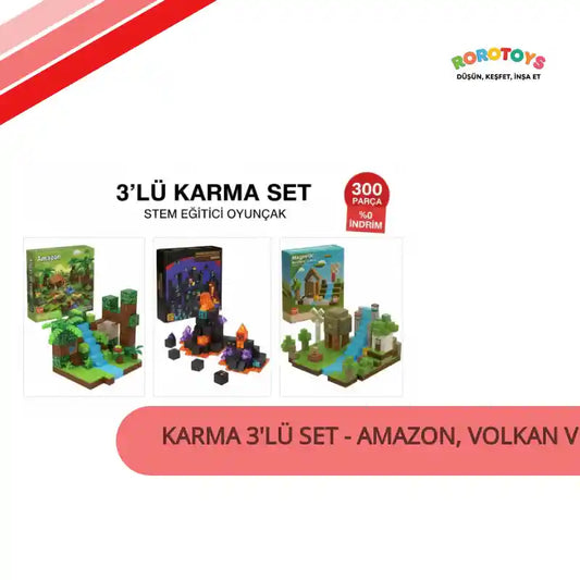 Karma 3'l&uuml; Set - Amazon, Volkan ve Nehir Temalı Manyetik Bloklar (300 Par&ccedil;a) by@Outfy