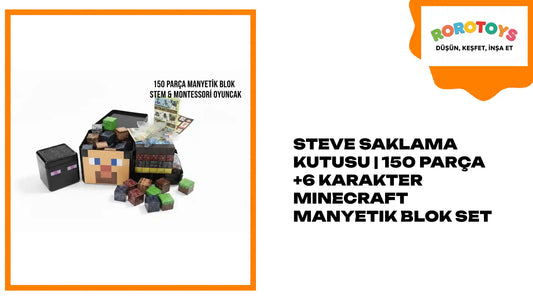 STEVE Saklama Kutusu | 150 Par&ccedil;a +6 Karakter Minecraft Manyetik Blok Set by@Outfy