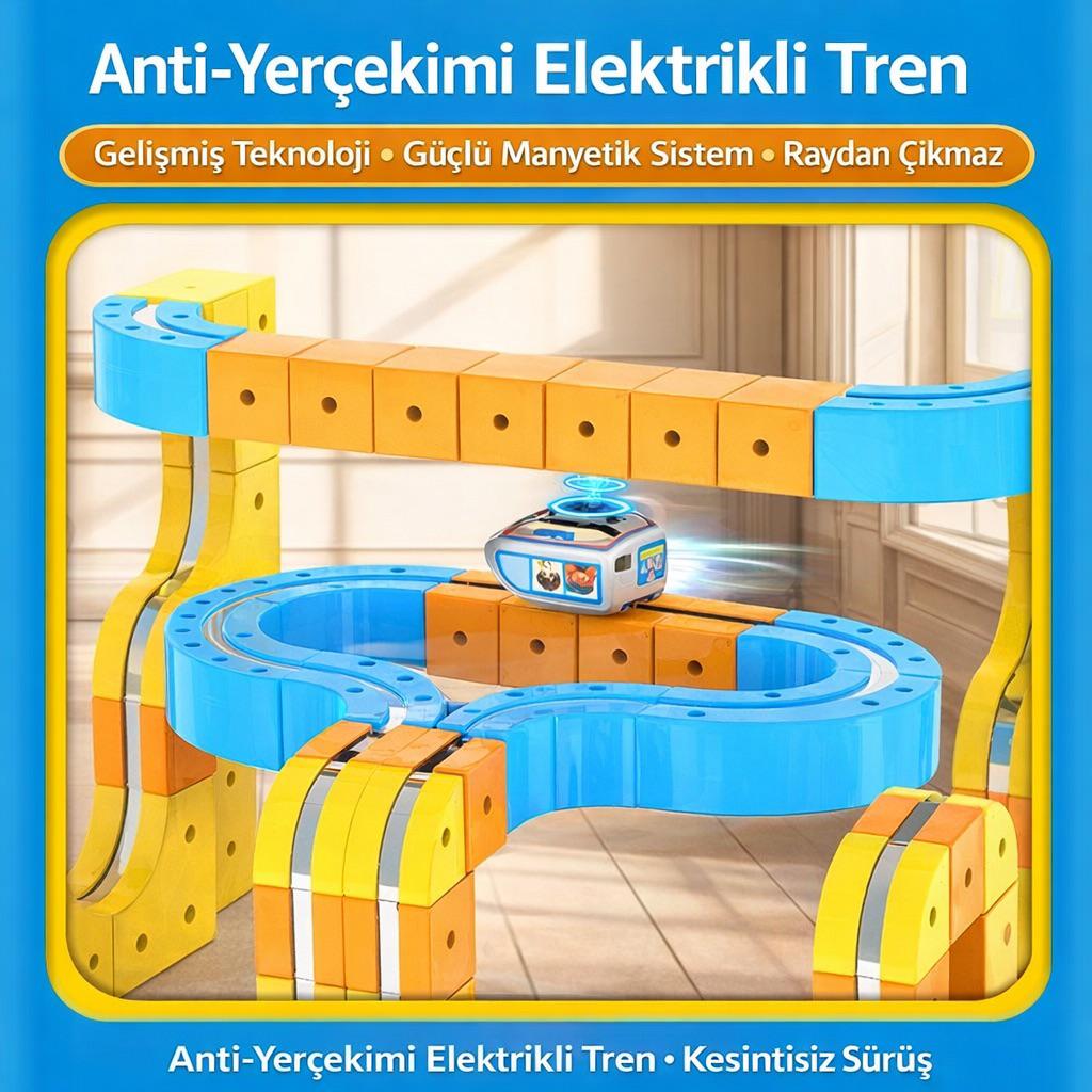 Manyetik DIY Raylı Tren Seti - 66 Parça Elektrikli Anti-Yerçekimi Oyun Seti